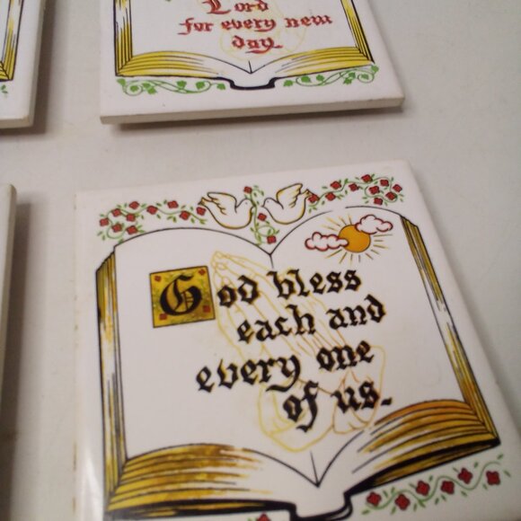 Vintage Ceramic Trivet Coaster Lot of 4 Bible Verse 4" - Picture 6 of 12